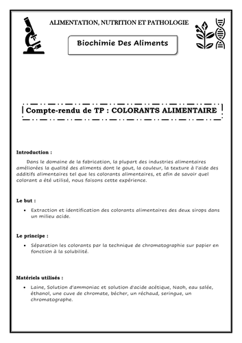 LES colorants alimentaires: compte-rendu