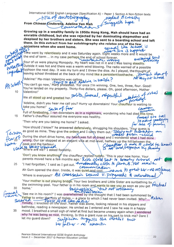 annotations for Chinese Cinderella extract for iGCSE edexcel exam anthology