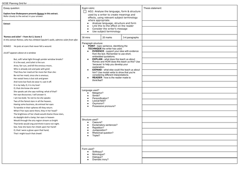 5x A3 Revision & planning grids - Romeo & Juliet