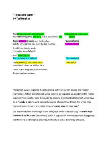 TEACHER'S RESOURCE - iGCSE POETRY ANTHOLOGY - Telegraph Wires by Ted