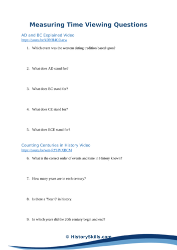 Historical Chronology (AD, BC, BCE, CE, centuries, etc.) Video Viewing Worksheet
