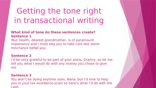 using an impersonal tone in transactional writing lesson