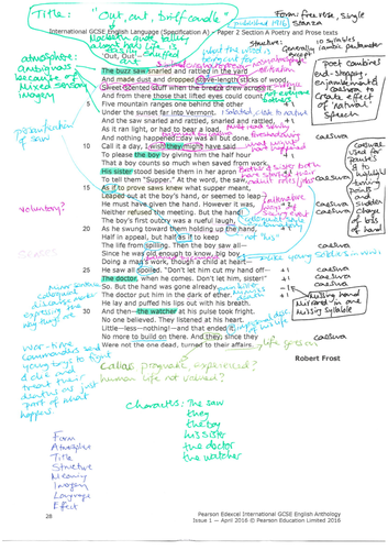 Edexcel iGCSE poetry coursework anthology annotated