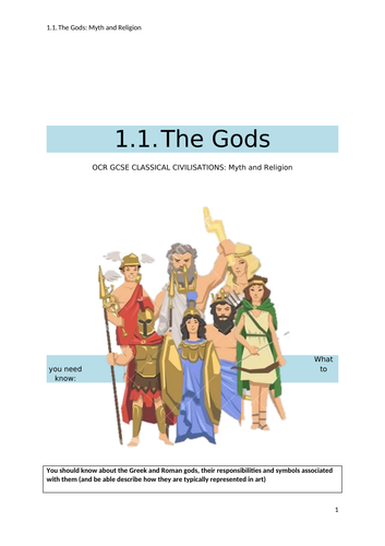GCSE Classical Civilisation OCR: Gods Summary Notes