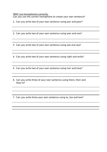 Differentiated homophones worksheet