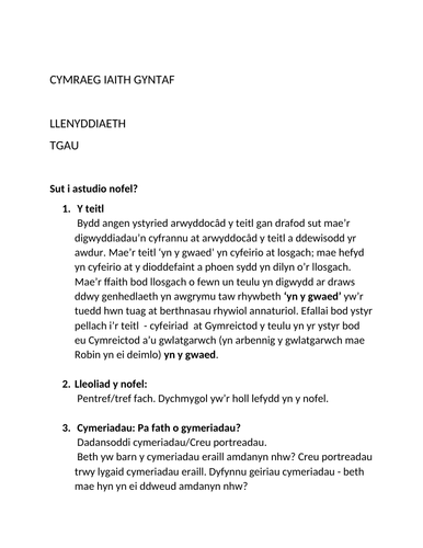 Yn Y Gwaed - Llenyddiaeth Cymraeg Iaith Gyntaf - TGAU - CBAC- nodiadau adolygu