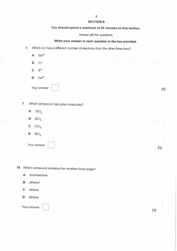 Electrons, bonding, forces and shape questions
