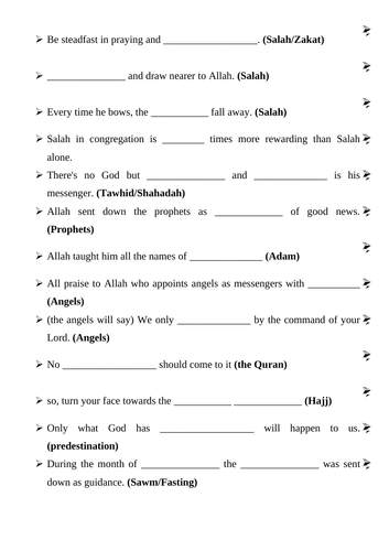 AQA GCSE Islam Scripture Bank