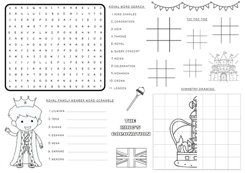 King Charle's Coronation Kid's Colouring Page / Activity Game Page