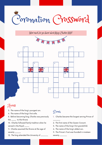 The King's Coronation Crossword Quiz Game. Fun Royal Family Activity