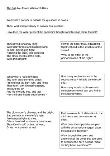 Unseen Poetry "The Bat" James Whitcomb Riley CRR Close Guided Reading Cover HW