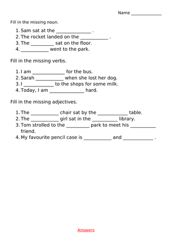 KS2 SEN sentences fill in the missing words