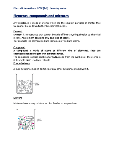 Elements , compounds and mixtures