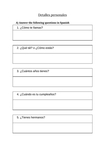 Spanish All About Me Speaking Test