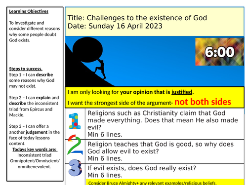 Challenges to the existence of God- KS3