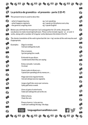 Spanish - present tense practice part 2 - verbs D to P