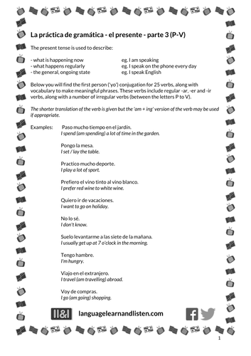 Spanish - present tense practice part 3 - verbs P to V