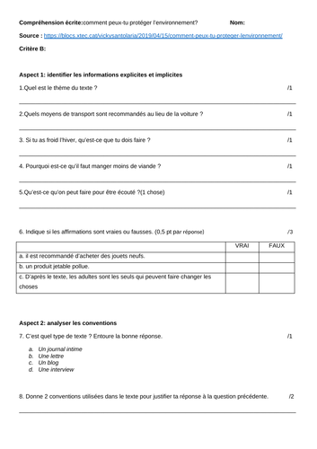MYP eAssessment practice - l'environnement - Emergent