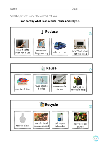 Reduce, reuse or recycle Sort Out Worksheet | Teaching Resources