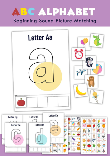 ABC Alphabet. Beginning Sound Picture Matching. Letters.