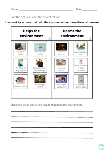 Helps the Environment or Harms the Environment – Sorting Activity