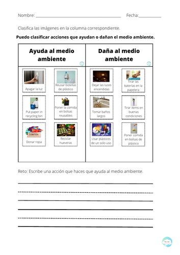 Ayuda o daña al medio ambiente (actividad de clasificación)