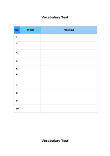 Vocabulary/Word Test Template X10