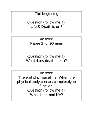 Life & Death whole unit revision resource. WJEC / EDUQAS.