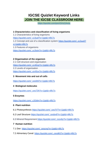 IGCSE CIE Biology Key Terms Glossarys