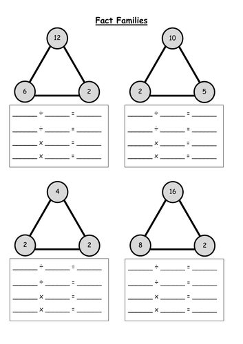 2x Table Fact Families - Dividing by 2 Fact Families