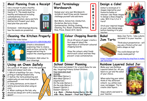 KS3 Food Homework Sheet - 6 Worksheets in Total
