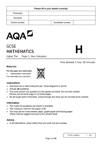 GCSE Maths MOCK Exam (Sample Paper)
