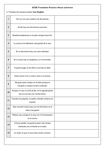Spanish Translation Practice (7 worksheets for GCSE)