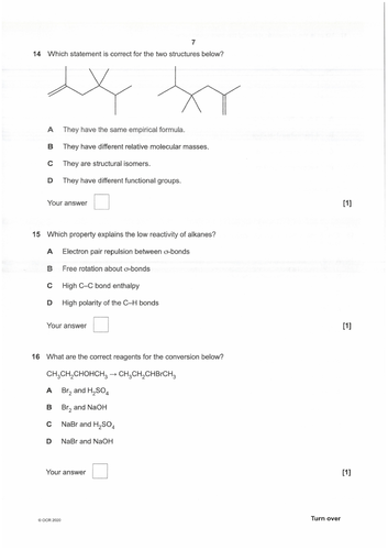 AS organic past paper questions
