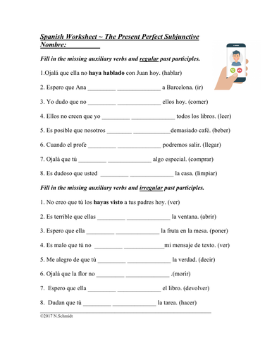 Spanish Present Perfect Subjunctive Worksheet - Presente Perfecto Subjuntivo