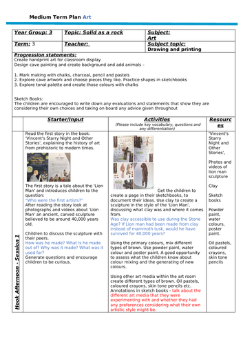 Stone Age Art Medium Term Planning LKS2