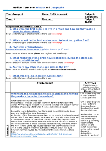 Stone Age Geography Medium Term Planning