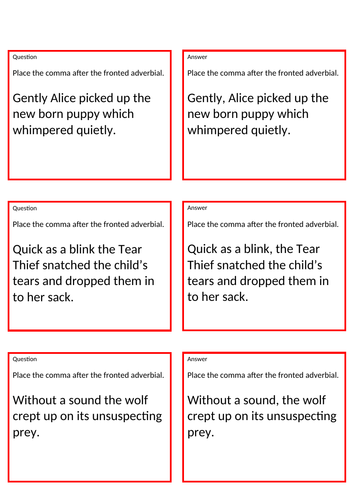 Year 4 Fronted Adverbials Quiz Cards