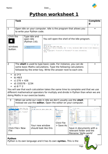 FREE PYTHON WORKSHEET | Teaching Resources