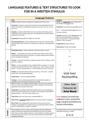 Language features and text structures in written texts (CIA prep ...