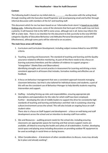 School Review and Senior Leadership Audit Tool