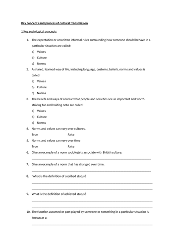 GCSE Key sociological concepts mini quiz