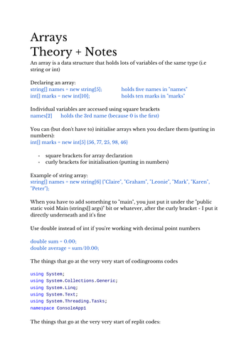 GCSE Computing Programming - Arrays Revision Notes