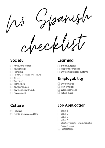 N5 Spanish Checklist