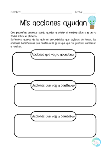 Ficha: Mis acciones ayudan  | Actividad para el Día de la Tierra y el Cuidado del Medio Ambiente
