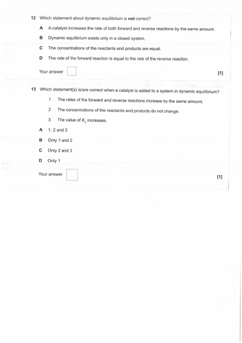 AS equilibria past paper questions