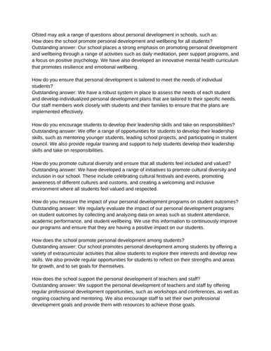 OFSTED questions and possible answers about personal development (also suitable for pd interview)