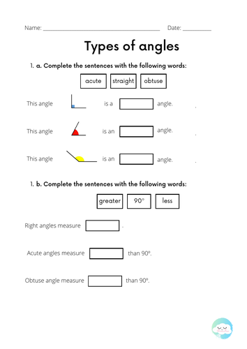 Types of Angles Worksheet  | Geometry Activity for Primary Learners