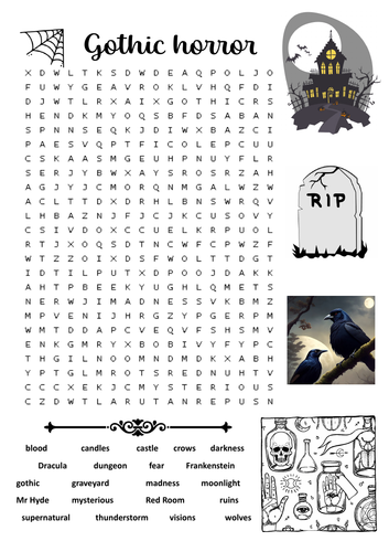 Gothic horror wordsearch