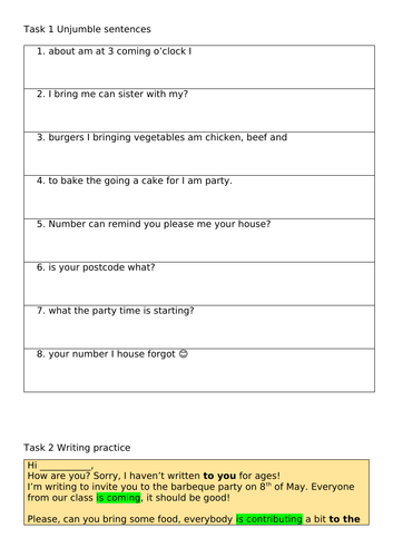 Informal email - writing exam  style task for pre-intermediate ESOL/EAL/ESL learners